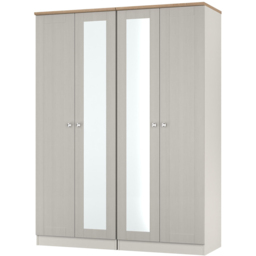 Crowndale Sussex 4 Door Grey Ash and Bardolino Oak Tall Mirror Wardrobe Ready Assembled - Grey Ash & Bardolino Oak - Wilko - thumbnail 4