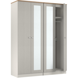 Crowndale Sussex 4 Door Grey Ash and Bardolino Oak Tall Mirror Wardrobe Ready Assembled - Grey Ash & Bardolino Oak - Wilko - thumbnail 6