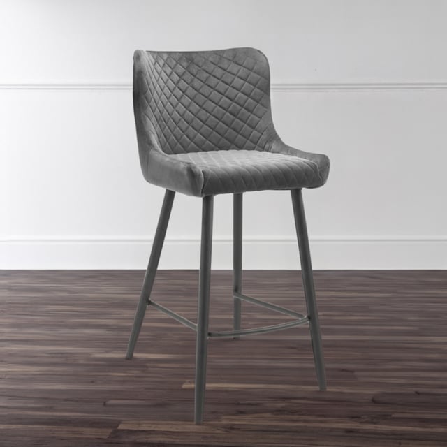 Julian Bowen Luxe Grey Velvet Bar Stool - Size: 55 x 47 x 106cm - Wilko - image 1
