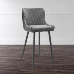 Julian Bowen Luxe Grey Velvet Bar Stool - Size: 55 x 47 x 106cm - Wilko - thumbnail 1