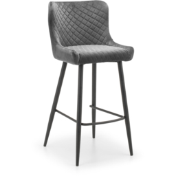 Julian Bowen Luxe Grey Velvet Bar Stool - Size: 55 x 47 x 106cm - Wilko - thumbnail 3