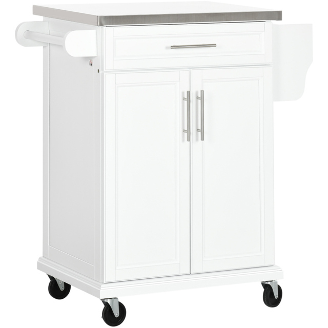 Portland White 2 Door Single Drawer Kitchen Island with Wheels - Size: 83.5 x 45.7 x 90.5cm - Wilko - image 1
