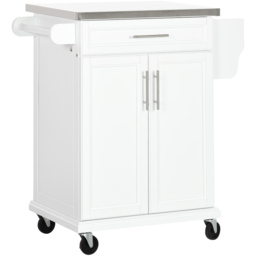 Portland White 2 Door Single Drawer Kitchen Island with Wheels - Size: 83.5 x 45.7 x 90.5cm - Wilko