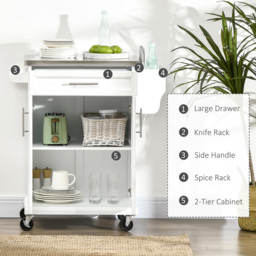 Portland White 2 Door Single Drawer Kitchen Island with Wheels - Size: 83.5 x 45.7 x 90.5cm - Wilko - thumbnail 5