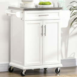 Portland White 2 Door Single Drawer Kitchen Island with Wheels - Size: 83.5 x 45.7 x 90.5cm - Wilko - thumbnail 3