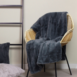 Paoletti Empress Charcoal Faux Fur Throw 130 x 180cm - Size: 180 x 130cm - Grey - Wilko - thumbnail 3