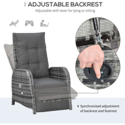Outsunny 2 Seater Grey Rattan Recliner Bistro Set - Wilko - thumbnail 6