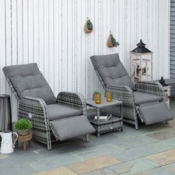 Outsunny 2 Seater Grey Rattan Recliner Bistro Set - Wilko - thumbnail 1