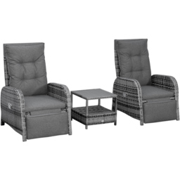 Outsunny 2 Seater Grey Rattan Recliner Bistro Set - Wilko - thumbnail 3