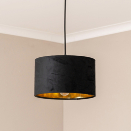 ValueLights Reni Black Velvet and Gold Inner Small Pendant Shade - Size: 15 x 25 x 25cm - Wilko - thumbnail 3