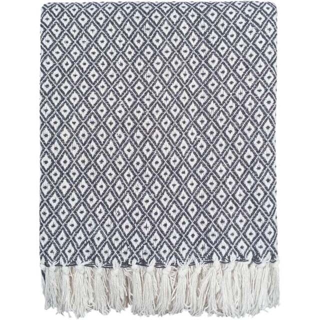 Rapport Home Grey Eden Recycled Cotton Geometric Throw 228 x 254cm - Size: 12 x 254 x 228cm - Wilko - image 1