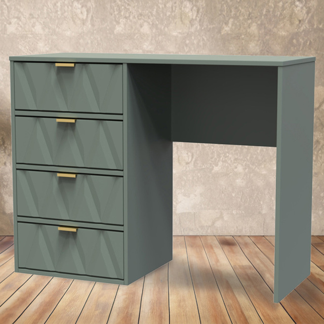 Crowndale Diamond Ready Assembled 4 Drawer Vanity Desk Reed Green - Size: 40 x 97 x 76cm - Wilko