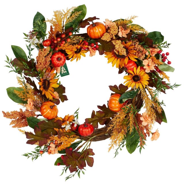 Autumnal Sunflower Pumpkin Wreath Multicolour - Wilko - image 1