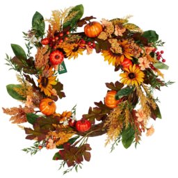 Autumnal Sunflower Pumpkin Wreath Multicolour - Wilko