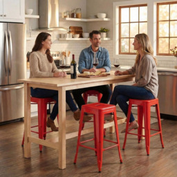 FWStyle Red Gloss Metal Bar Stool 4 Pack - Size: Set of 4 - Wilko - thumbnail 6