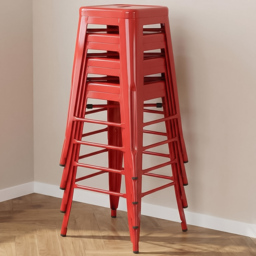 FWStyle Red Gloss Metal Bar Stool 4 Pack - Size: Set of 4 - Wilko - thumbnail 1