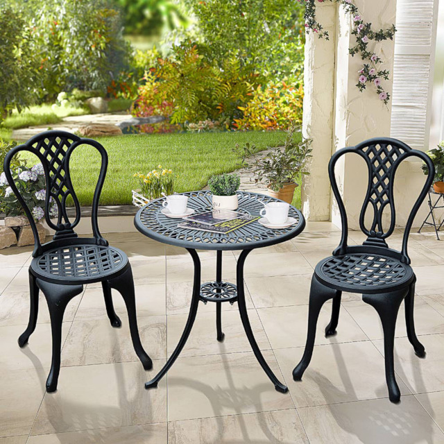 HOMCOM 3 PC Cast Aluminium Bistro Set - Size: 2 Seater - Black - Wilko - image 1