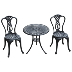 HOMCOM 3 PC Cast Aluminium Bistro Set - Size: 2 Seater - Black - Wilko - thumbnail 3