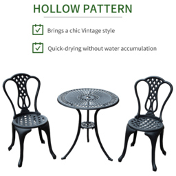 HOMCOM 3 PC Cast Aluminium Bistro Set - Size: 2 Seater - Black - Wilko - thumbnail 4