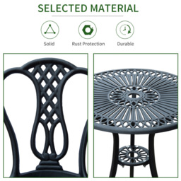 HOMCOM 3 PC Cast Aluminium Bistro Set - Size: 2 Seater - Black - Wilko - thumbnail 6