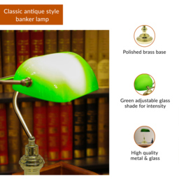 Innoteck Classic Bankers Green and Polished Brass Desk Lamp - Size: 47 x 27 x 19cm - Wilko - thumbnail 4