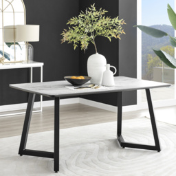 Furniturebox Copeland Cesano Marble Effect 6 Seater Dining Set White and Black - Wilko - thumbnail 3