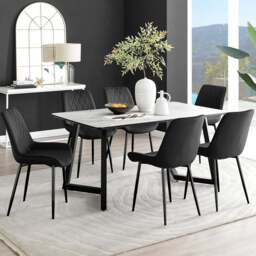 Furniturebox Copeland Cesano Marble Effect 6 Seater Dining Set White and Black - Wilko - thumbnail 1