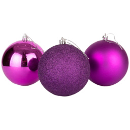 Shatchi 10cm Purple Shatterproof Christmas Baubles 3 Pack - Wilko