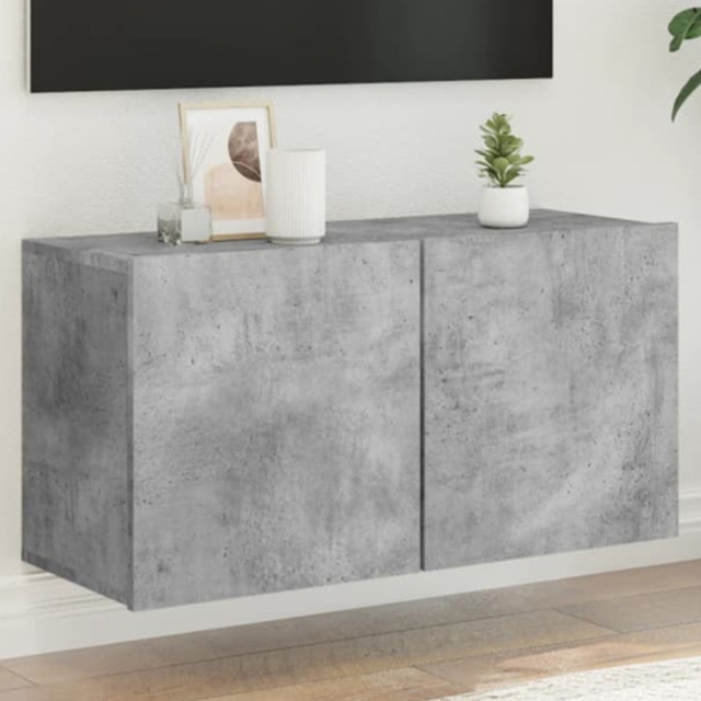 vidaXL 2 Door Concrete Grey Wall Mounted TV Cabinet - Size: 41 x 80 x 30cm - Wilko - image 1