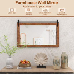 Costway Brown Fir Wood Frame Farmhouse Wall Mirror 66 x 100cm - Wilko - thumbnail 6