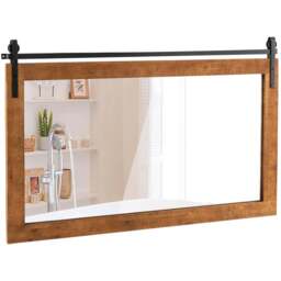 Costway Brown Fir Wood Frame Farmhouse Wall Mirror 66 x 100cm - Wilko