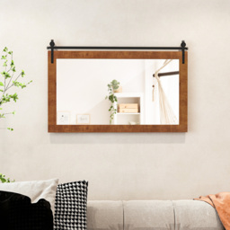 Costway Brown Fir Wood Frame Farmhouse Wall Mirror 66 x 100cm - Wilko - thumbnail 5