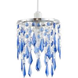 Happy Homewares Waterfall Design Clear and Blue Acrylic Drops and Beads Pendant Shade - Size: 22 x 16 x 16cm - Wilko
