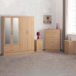 Seconique Nevada Sonoma Oak Effect 4 Piece Bedroom Furniture Set - Size: 4 Door - Brown - Wilko - thumbnail 1