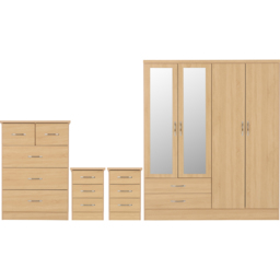 Seconique Nevada Sonoma Oak Effect 4 Piece Bedroom Furniture Set - Size: 4 Door - Brown - Wilko - thumbnail 3