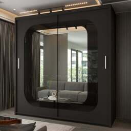 Sliding Wardrobes 4U Chelsea 2 Door Black Wide Central Curved Mirrored Wardrobe 203cm - Wilko - thumbnail 1