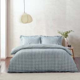 Yard Barton Super King Size Navy Check Printed 144 Thread Count Duvet Cover and Pillowcase Set - Blue - Wilko - thumbnail 1