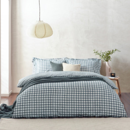 Yard Barton Super King Size Navy Check Printed 144 Thread Count Duvet Cover and Pillowcase Set - Blue - Wilko - thumbnail 5