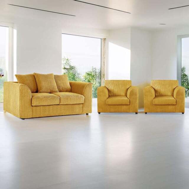 Luxor 4 Seater Mustard Jumbo Cord Scatter Back Sofa Suite - Yellow - Wilko - image 1