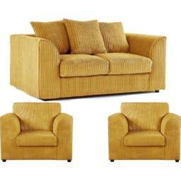 Luxor 4 Seater Mustard Jumbo Cord Scatter Back Sofa Suite - Yellow - Wilko - thumbnail 3