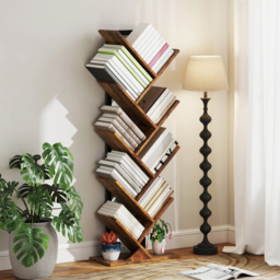 HOMCOM 8 Shelf Rustic Brown Steel Frame Tree Bookshelf - Size: 136 x 24 x 50cm - Wilko - thumbnail 7