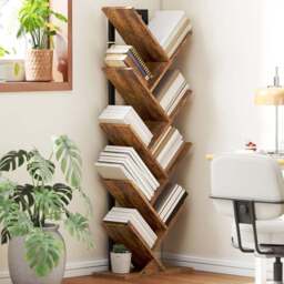HOMCOM 8 Shelf Rustic Brown Steel Frame Tree Bookshelf - Size: 136 x 24 x 50cm - Wilko