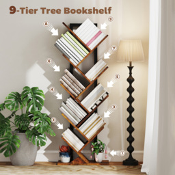 HOMCOM 8 Shelf Rustic Brown Steel Frame Tree Bookshelf - Size: 136 x 24 x 50cm - Wilko - thumbnail 5