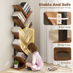 HOMCOM 8 Shelf Rustic Brown Steel Frame Tree Bookshelf - Size: 136 x 24 x 50cm - Wilko - thumbnail 6