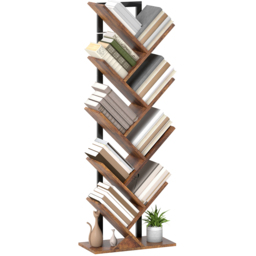 HOMCOM 8 Shelf Rustic Brown Steel Frame Tree Bookshelf - Size: 136 x 24 x 50cm - Wilko - thumbnail 3
