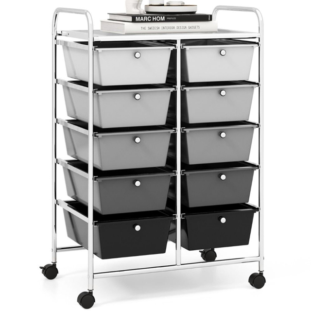 Costway 10 Drawer Black and Grey Storage Rolling Cart - Size: 65.5 x 37 x 87cm - Multi - Wilko - image 1