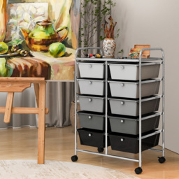 Costway 10 Drawer Black and Grey Storage Rolling Cart - Size: 65.5 x 37 x 87cm - Multi - Wilko - thumbnail 3