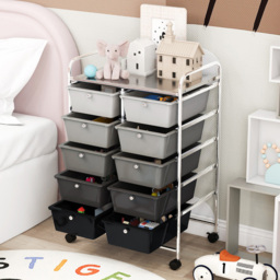 Costway 10 Drawer Black and Grey Storage Rolling Cart - Size: 65.5 x 37 x 87cm - Multi - Wilko - thumbnail 6