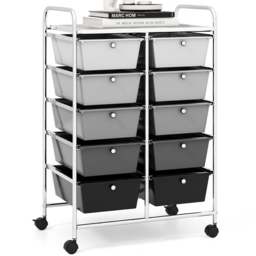 Costway 10 Drawer Black and Grey Storage Rolling Cart - Size: 65.5 x 37 x 87cm - Multi - Wilko - thumbnail 1
