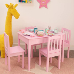 Premier Housewares Kids 4 Seater Pink Table and Chair Set - Size: 90 x 60 x 64cm - Premier Kids - Wilko